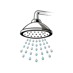 Create a realistic vector artwork of a showerhead spraying water droplets.