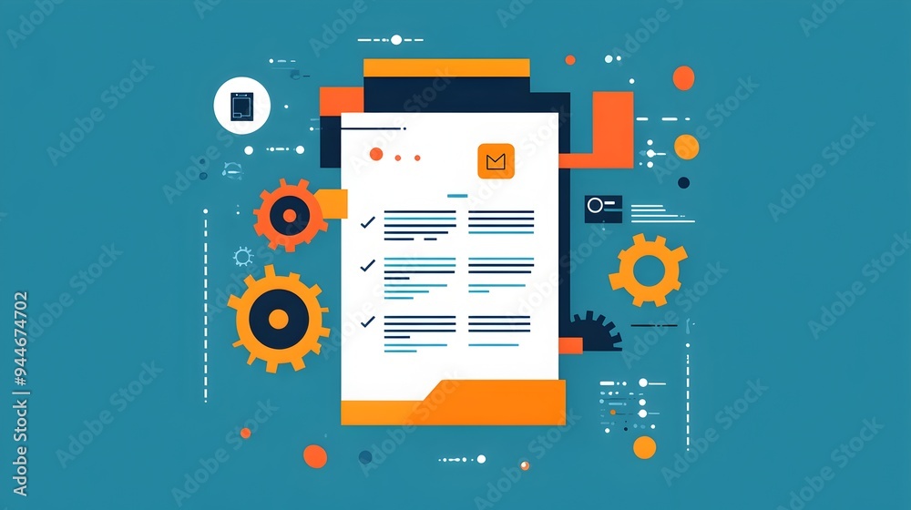 Poster automated document icon symbolizing workflow and efficiency