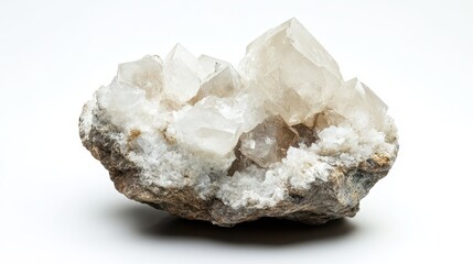 Clear quartz crystal cluster on rough stone displaying natural beauty