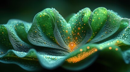 Abstract Green Flower with Golden Lights