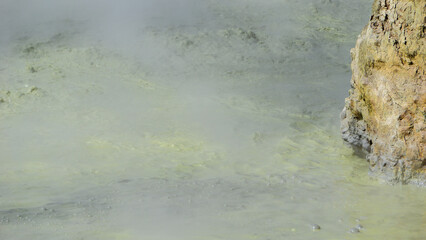 Sikidang Crater (kawah sikidang) full of smoke and sulfur, one of the famous tourist destinations in Wonosobo.