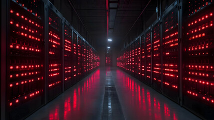 Server Room Data Center Network Infrastructure Red Lights
