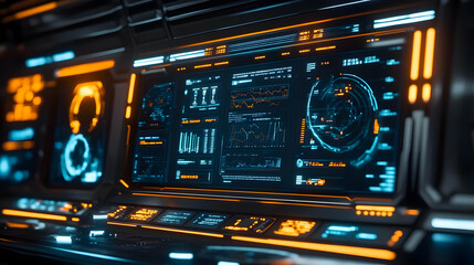 Futuristic Control Panel with Graphs and Data Display