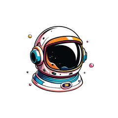 Illustration of a spaceman helmet with a colorful design.