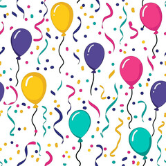 Obraz premium Colorful seamless background with balloons and confetti and streamers