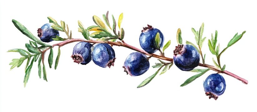Watercolor illustration of crowberry Empetrum nigrum on a white background