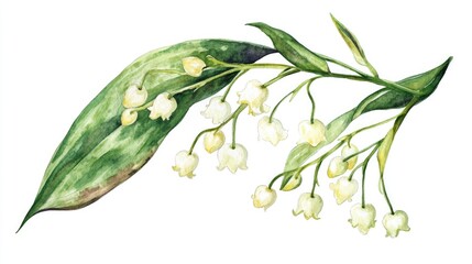 Watercolor illustration of lily of the valley on a white background hand painted Spring themed artwork for various celebrations Fragrant flower isolate suitable for decoration