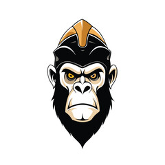 A logo of a gorilla's face wearing a Roman helmet.
