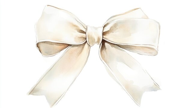Watercolor illustration of a white Christmas ribbon bow on a white background