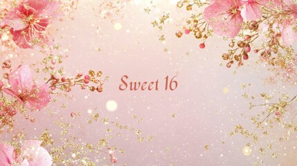 A decorative background featuring flowers and sparkles for a Sweet 16 celebration.