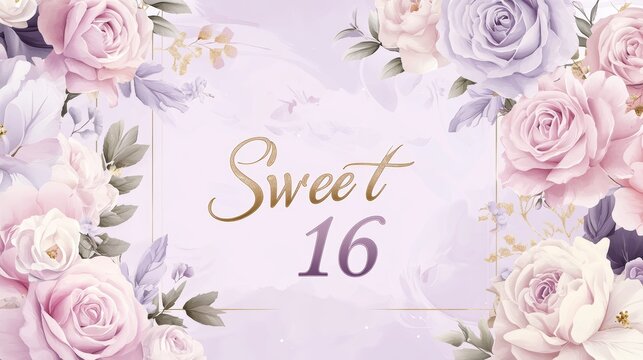 A decorative design for a Sweet 16 celebration featuring floral elements.