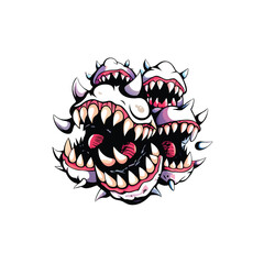 A vector illustration of a close-up monster with sharp teeth and horns.