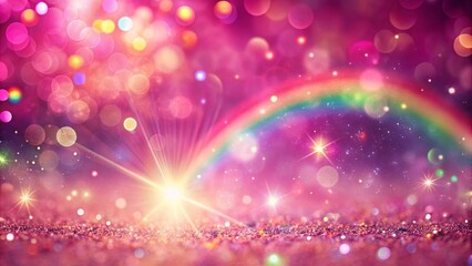 Obraz premium Pink abstract bokeh background with rainbow glowing light glitter creating a galaxy magic lights effect, pink, abstract
