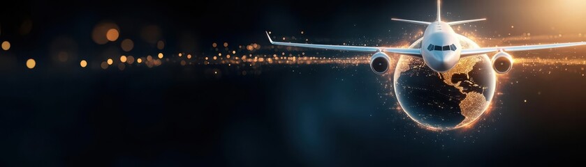 Aerial view of air cargo wings over globe, symbolizing global trade, efficient logistics, interconnected supply chains, hightech aviation, dynamic global economy