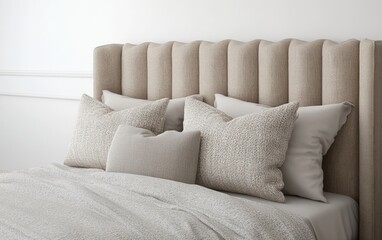 3D rendering of an oatmeal colored headboard