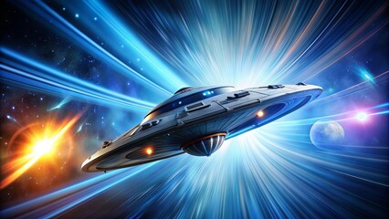 Obraz premium of a spaceship traveling through a time warp in space, space, time warp, travel, spaceship, concept