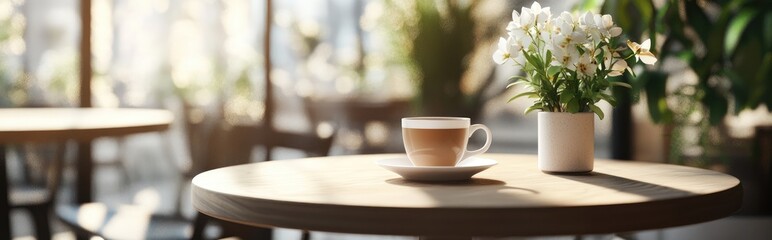 3D rendering of a table in a cafe with coffee