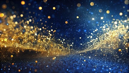 Majestic golden and blue shimmer cascading in a cosmic dance evoking the magic of the night sky, creating a mesmerizing blend of colors and light. Generative AI
