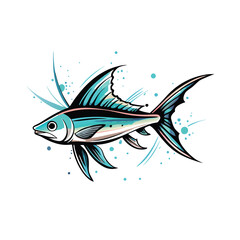 A vector silhouette of a swordtail fish on a white background.