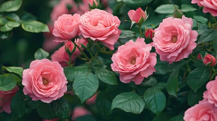 Pink Roses in Full Bloom