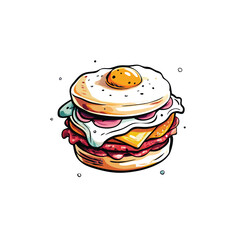 A hand-drawn illustration of a biscuit sandwich with bacon, egg, and cheese.