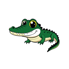 Cartoon illustration of a smiling alligator with big eyes.