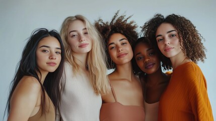Obraz premium Diverse group of young women smiling together in a cozy indoor setting during daylight