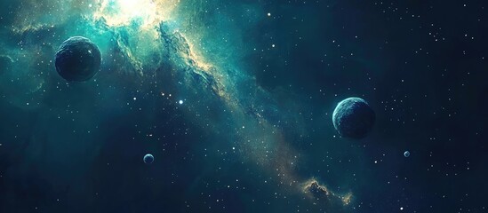 Obraz premium Cartoon rendering in 3D of a nebula and a cluster of stars in deep space showcasing science fiction art