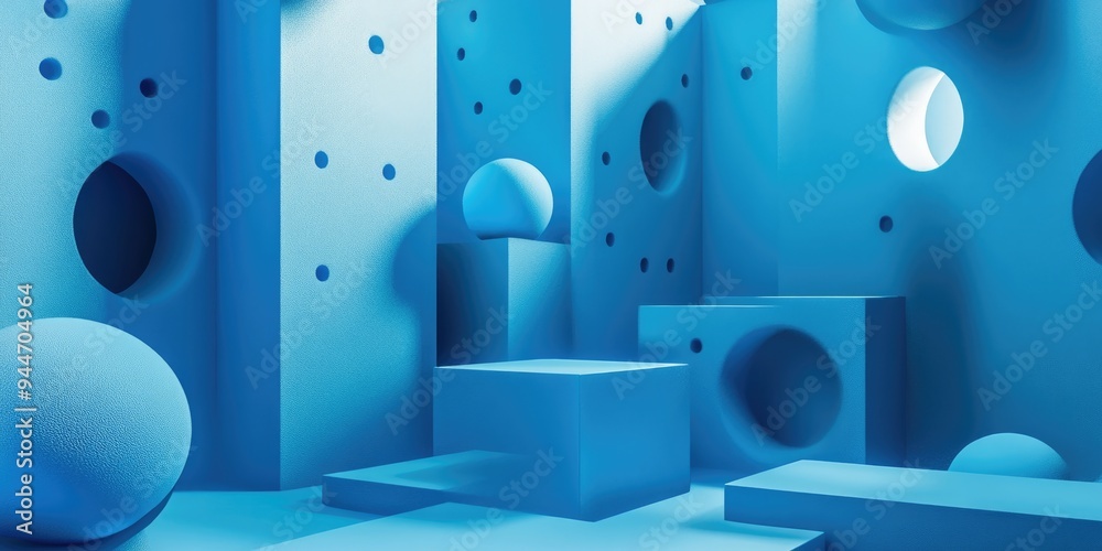Poster blue abstract background featuring a 3d cartoon rendering