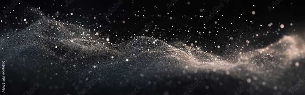 Aufkleber flying dust particles on a black background 3d cartoon rendering