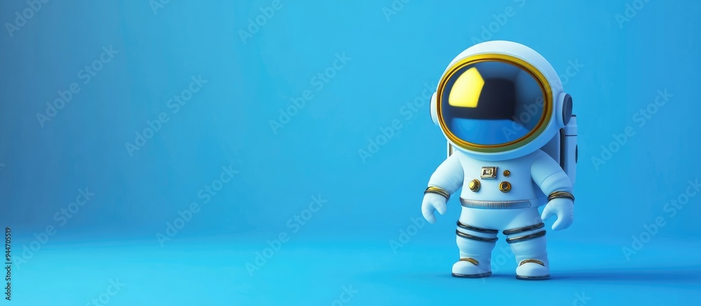 Poster 3d cartoon rendering of a statuette of an astronaut against a blue background
