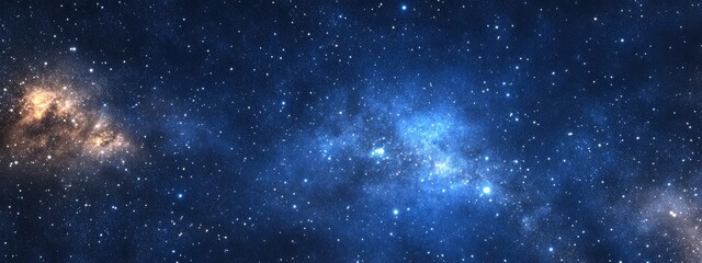 Naklejka premium Blue dark night sky filled with numerous stars featuring a 3D cartoon rendering of the Milky Way in the background