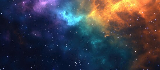 3D cartoon depiction of a star field in space featuring a colorful nebula surrounding a constellation and interstellar dust in the universe set against a cosmic background