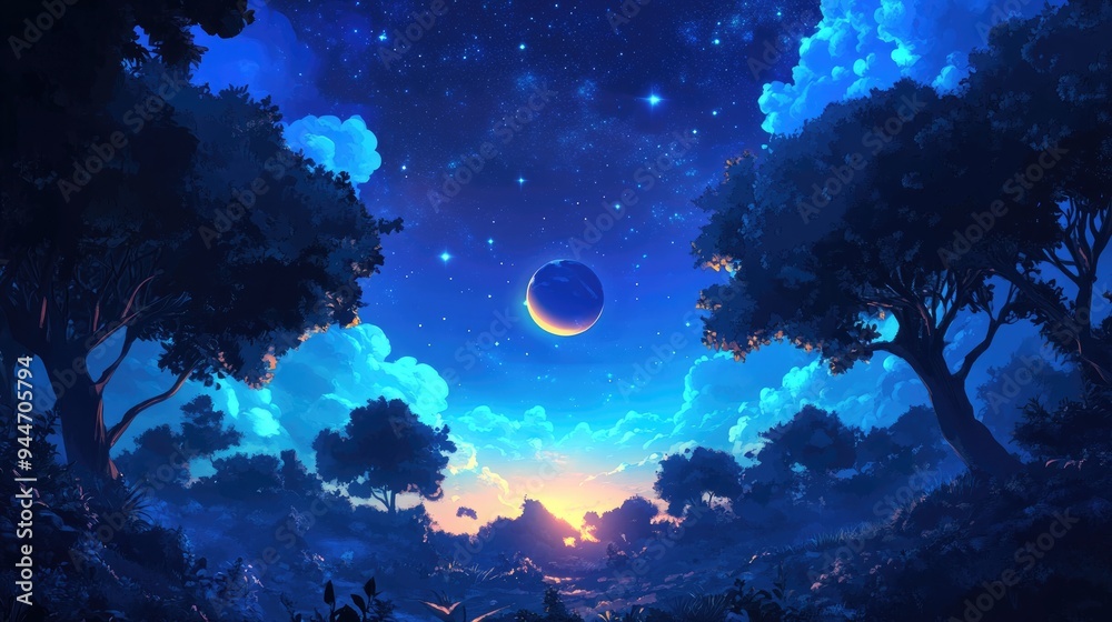 Poster galaxy world night background featuring a 3d cartoon rendering showcasing a futuristic planet in a f