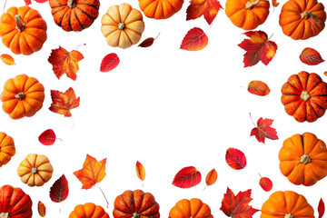 PNG Autumn pumpkins leaves white background