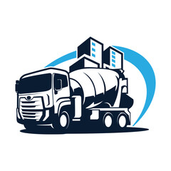 Concrete Construction Mix Logo. Concrete Mix Vehicle Illustration.