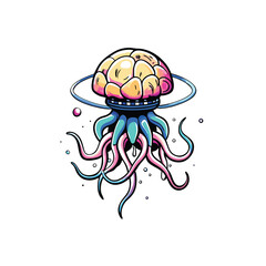 Generate a vector artwork of a colorful and realistic extraterrestrial creature with a jellyfish-like body and tentacles.