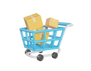 3D illustration with parcel cart icon. of the concept of shipping and online shopping clearly isolated on transparent background. © Khomkrid