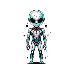 A detailed and realistic vector depiction of an alien with bioluminescent features, showcasing a muscular physique and an intense expression.