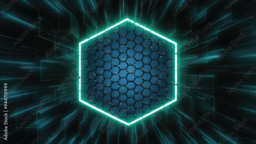 Poster futuristic dark background with small hexagonal metaverse pattern