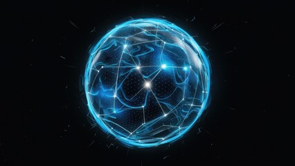 Obraz premium Futuristic Blue Digital Sci-Fi Egg with Lines and Dots Isolated on Black Background - 3D Rendering of a Blossoming Egg Concept