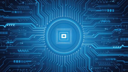 Futuristic Technology Design: Blue Computer Microcircuit Background, Aerial View. Illustration