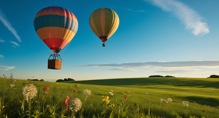 Naklejka premium Low angle view of hot air balloons against blue sky