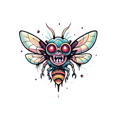 A grotesque alien with multiple eyes and sharp teeth, stylized as a bee.