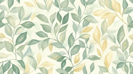 repeating pattern of stylized leaves and vines, arranged in a flowing, organic composition.