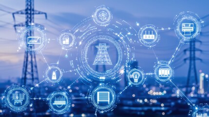 Obraz premium Smart City Technology with Power Grid and Connected Devices
