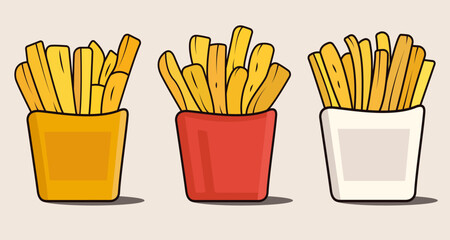 Set of french fries vector illustrations