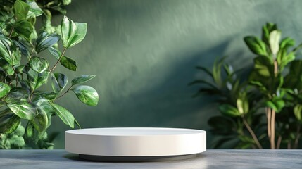 3D rendered illustration of a blank podium display suitable for product mockup against a natural backdrop