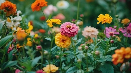Colorful blooms on a lush green backdrop