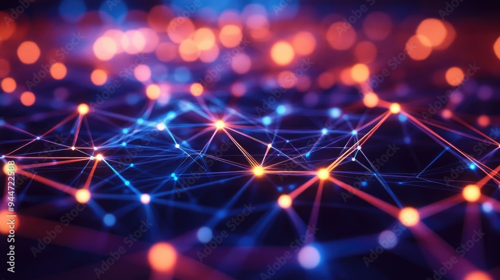 Poster abstract network of interconnected lines and nodes depicting digital communication and technology co